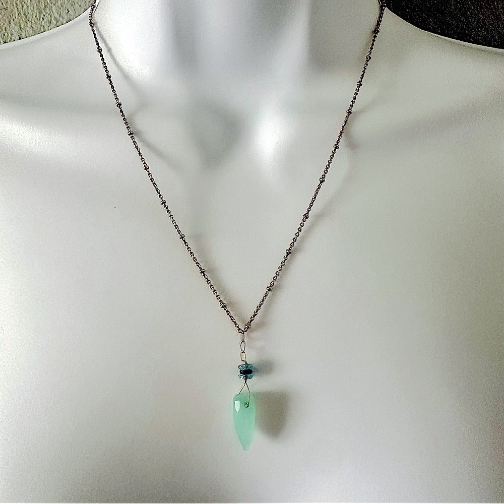 ALANA BESS Aqua Blue Chrysoprase Faceted Dagger Pendant Necklace